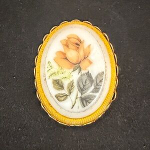 Vintage Floral  porcelain Brooch with yellow Rose